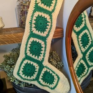 Vintage Christmas Stocking Crochet Granny Square